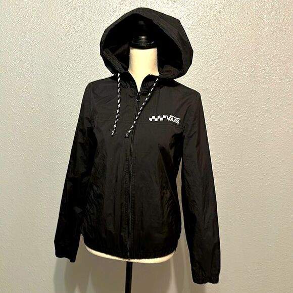 Vans Jackets & Blazers - Vans off the wall women’s black windbreaker full zip hoodie size S